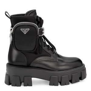Prada Pocket Lug-Sole Leather Combat Boots NIB 37